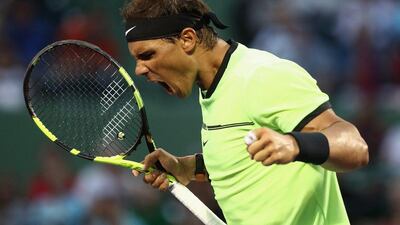 Rafael Nadal of Spain celebrates defeating Philipp Kohlschreiber of Germany at Crandon Park Tennis Center on March 26, 2017 in Key Biscayne, Florida. Julian Finney / Getty Images