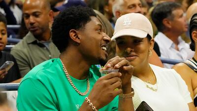 Washington Wizards forward Bradley Beal with wife Kamiah Adams-Beal at Flushing Meadows. USA TODAY Sports