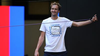 Russia's Daniil Medvedev warms up before a practice session ahead of the ATP Cup at RAC Arena in Perth. Getty Images