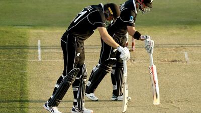 Martin Guptill and Henry Nicholls of the Black Caps check the pitch. Getty
