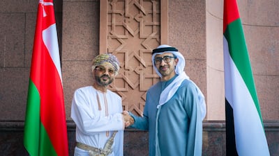 Sheikh Abdullah bin Zayed, Deputy Prime Minister and Minister of Foreign Affairs, and Badr Al Busaidi, Oman’s Minister of Foreign Affairs. Wam