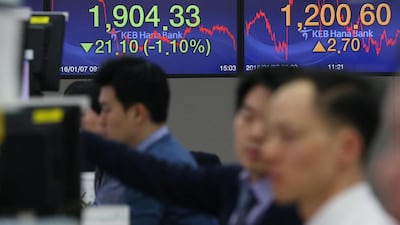 Traders at work as South Korea’s won ends at 1,200.60 per US dollar on 07 January 2016. Asian stocks plunged once again on Thursday morning, following the second automatic suspension of Chinese stock trading in four days. Yonhap / EPA