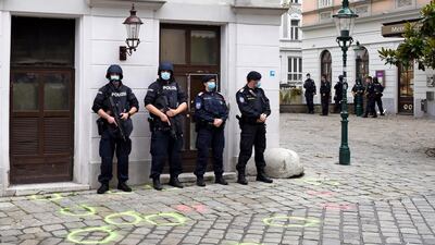 Police guard the crime scene after a wreath laying ceremony by the Austrian government in the city center the day after a deadly shooting on November 03, 2020 in Vienna, Austria. Getty Images