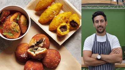 Iraqi-British chef Philip Juma at his Borough Market stall where he sells different types of kubba, left