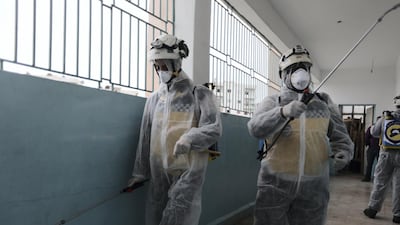 Syrian volunteer group The White Helmets have been disinfecting schools in the Aleppo countryside as part of efforts to contain coronavirus. Courtesy: The White Helmets.