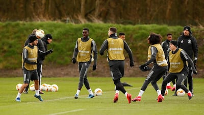 Manchester United's Juan Mata and teammates during training. Reuters
