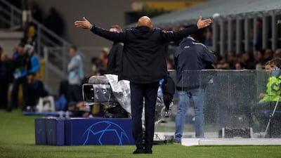 Inter coach Luciano Spalletti gestures as argues with referee from the side line. AP Photo