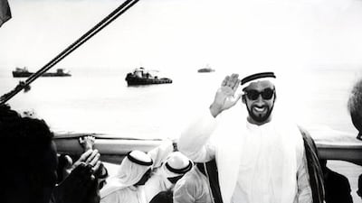 Sheikh Zayed visits the Abu Dhabi Port project on September 28, 1971.