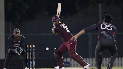 West Indies' Johnson Charles hits a ball during the warm-up game against an Emirates Cricket Board XI at the ICC Academy in Dubai, on September 20, 2016. Karim Sahib / AFP