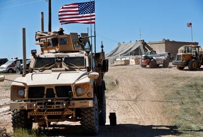A US armoured vehicle is parked near Manbij, north Syria on April 4, 2018. AP