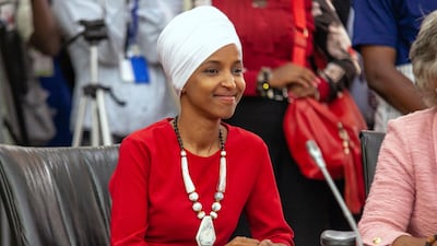 Congressional representative Ilhan Omar during a visit to Ghana last month. Mr Omar and representative Rashida Tlaib could be denied entry for their planned visit to Israel on Sunday. Reuters