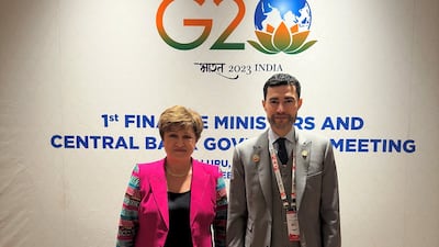 Mohamed Al Hussaini, UAE Minister of State for Financial Affairs, meets International Monetary Fund Managing Director Kristalina Georgieva, in Bengaluru.