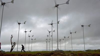 A field of small wind turbines in Kamanggih village in Sumba island. Romeo Gacad / AFP