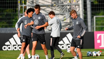 Leroy Sane, Matthias Ginter and Timo Werner attend a training session ahead of Germany's Uefa Nations League group stage match against Spain. AFP