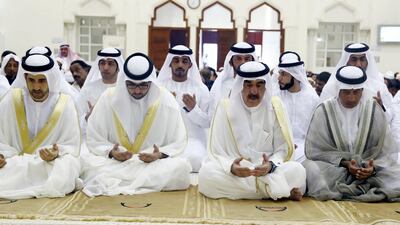 Sheikh Saud bin Rashid Al Mualla, Ruler of Umm Al Quwain today offered Eid Al Adha prayers at Sheikh Zayed Mosque in the emirate. WAM