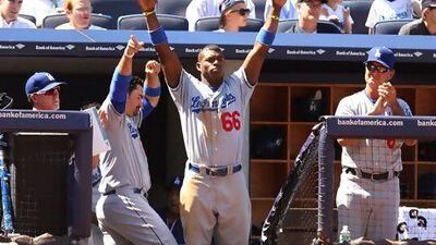 It is early days but Yasiel Puig is already very popular. Mike Stobe / Getty Images