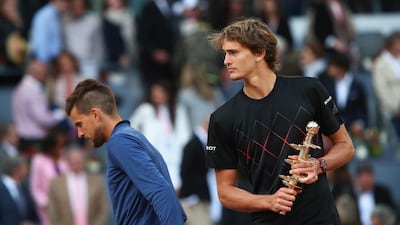 Alexander Zverev, right, was on a different level to Dominic Thiem, left in the Madrid Open final on Sunday. Clive Brunskill / Getty Images