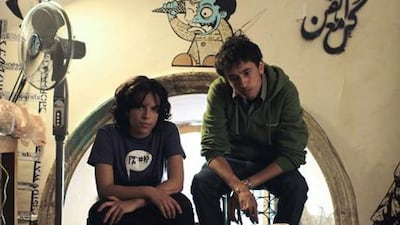 Aya Tarek and Ahmed Ragab in a scene from the film Microphone, for which the memorabilia collector Amgad Naguib supplied the props.