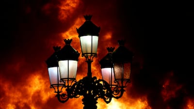 Dublin's Five Lamps street lights. The city was the scene of a riot that caused damage to public transport. Reuters