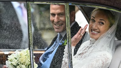 Harriet Sperling with Peter Phillips on the day of their wedding at All Saints' Church in Kemble. Reuters