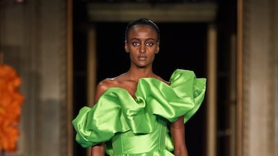 An 1980s-inspired lime green puffball dress by Christian Siriano for spring / summer 2022. Photo: Christian Siriano