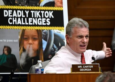 US Representative Buddy Carter questions TikTok chief executive Shou Zi Chew during a congressional hearing. AFP
