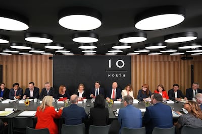 Britain's Prime Minister Andy Burnham hosts a National Economic Council meeting at No 10 North. AFP