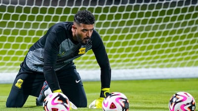 Al Ittihad goalkeeper Abdullah Almayouf is put through his paces. AP