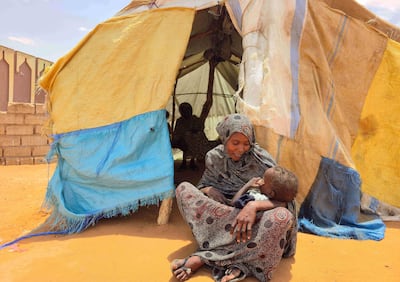A mother and child, displaced from Al Obeid. AFP