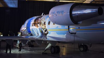 The Tango D10S plane, which pays tribute to Diego Maradona and will fly to the Qatar World Cup. EPA