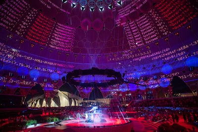 Expo mascots Rashid and Latifa on stage at Al Wasl Plaza for their Mr Scrap Returns show. Photo: Expo 2020 Dubai