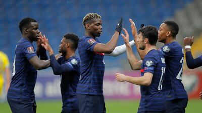 France players celebrate after Ousmane Dembele opened the scoring. Reuters