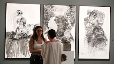 It is at the Tabari Artspace booth at the fair at Manarat Al Saadiyat. Khushnum Bhandari / The National