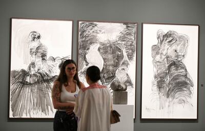 Artwork by Hazem Harb at Tabari Artspace's booth at Abu Dhabi Art. Khushnum Bhandari / The National