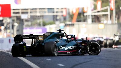 The Aston Martin of Lance Stroll after crashing. Getty