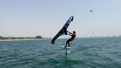 Dubai resident Levi Chard is determined not to let scoliosis - curvature of the spine - curb his ambitions as a competitive wingfoiler. Photo: Blue Ocean Sports