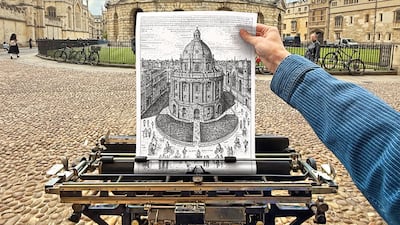 Artist James Cook uses typewriters to create intricate architectural drawings made entirely of letters and symbols. Photo: James Cook