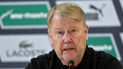 Iceland manager Age Hareide speaks to the media ahead of the Euro 2024 play-off match against Israel. Getty Images