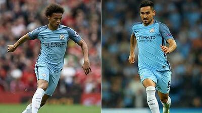 Manchester City summer signings Leroy Sane, left, and Ilkay Gundogan, right. Oli Scarff / AFP and Richard Heathcote / Getty Images