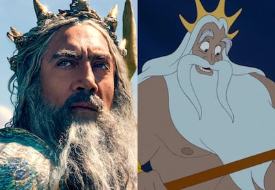 King Triton in Disney's live-action remake versus the 1989 animation. Photos: Disney
