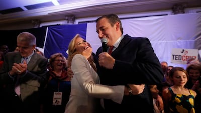 Republican US Senator Ted Cruz is embraced by his wife Heidi at his midterm election night party in Houston, Texas. Reuters