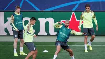 Manchester City's Kyle Walker, second right, training with teammates on Tuesday. Reuters