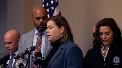 Representative Elissa Slotkin speaks in East Lansing, Michigan. AP