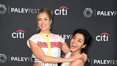 Canadian actress Tori Anderson, left, and Yasmine Al-Bustami attend the 39th Annual PaleyFest 'A Salute to the NCIS Universe' celebrating 'NCIS', 'NCIS: Los Angeles' and 'NCIS: Hawai’i' at the Dolby Theatre in Hollywood, California. AFP
