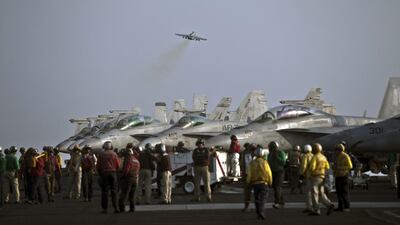 The vessel is home to about 5,000 US navy airmen, sailors and marine pilots, carrying 70 aircraft involved in the fight against the extremists.