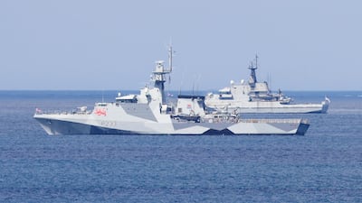 Naval vessels are moored in St Ives Bay, ahead of the G7 summit. Reuters