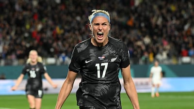New Zealand's Hannah Wilkinson celebrates after scoring the only goal in the World Cup opening match against Norway in Auckland on July 20, 2023. AP