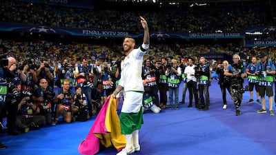 Sergio Ramos of Real Madrid celebrates victory after the UEFA Champions League Final between Real Madrid and Liverpool at NSC Olimpiyskiy Stadium on May 26, 2018 in Kiev, Ukraine. (Photo by Shaun Botterill/Getty Images)