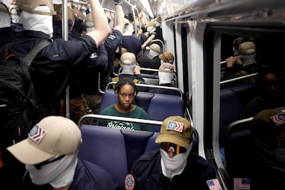 Patriot Front members on the Washington metro on the 250th anniversary of US independence, July 4, 2026. Reuters