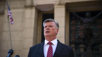 Kevin Downing, lead lawyer for Paul Manafort, speaks to journalists outside the court in Alexandria, Virginia, on August 14, 2018. Al Drago / Bloomberg